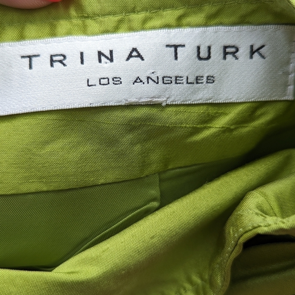Y2K Trina Turk Silk Bow Mini Skirt Chartreuse Green S - Picture 7 of 12
